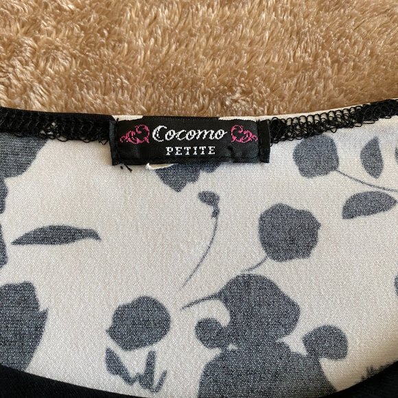 Cocomo Petite Black White Floral Sleeveless Blouse Keyhole Neckline M - Picture 4 of 4